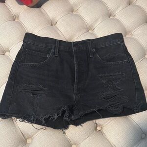 Distressed Black Denim Shorts